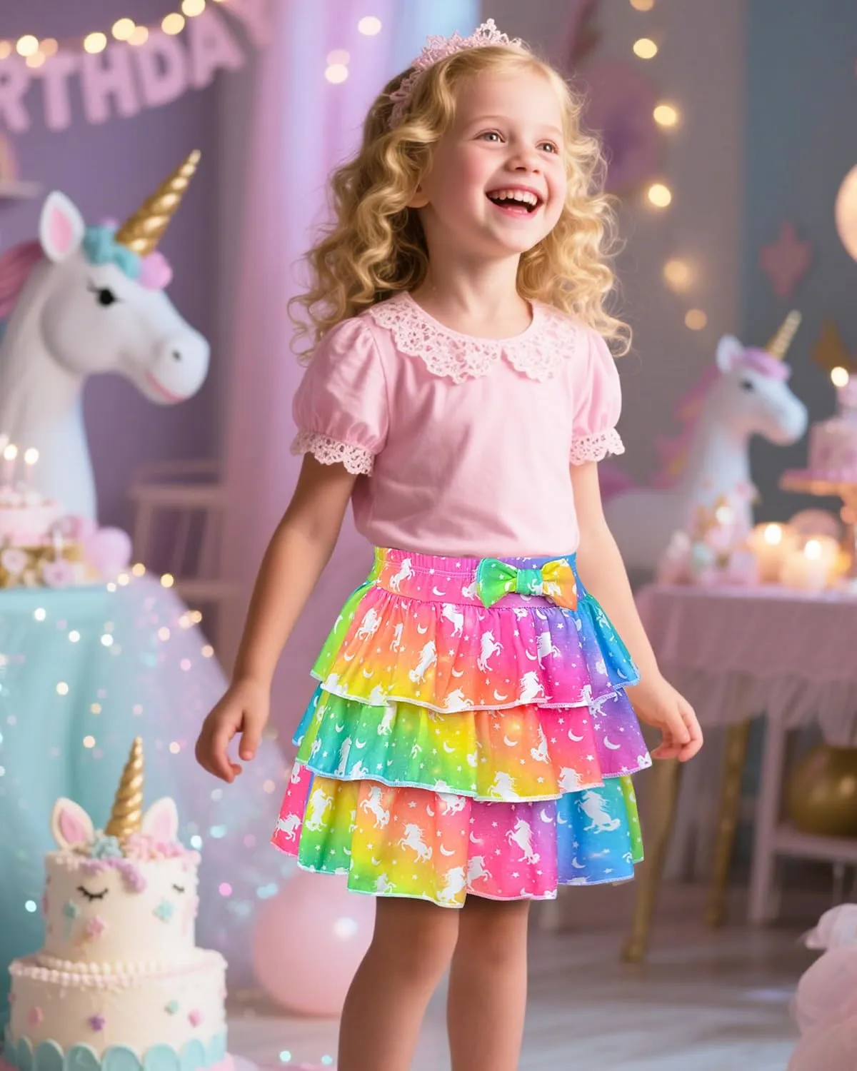 Girls Skirts Layered Tutu for Girls Pink Unicorn Pleated Dresses,Toddler Skirts Princess Party Christmas Birthday 4-6 Years