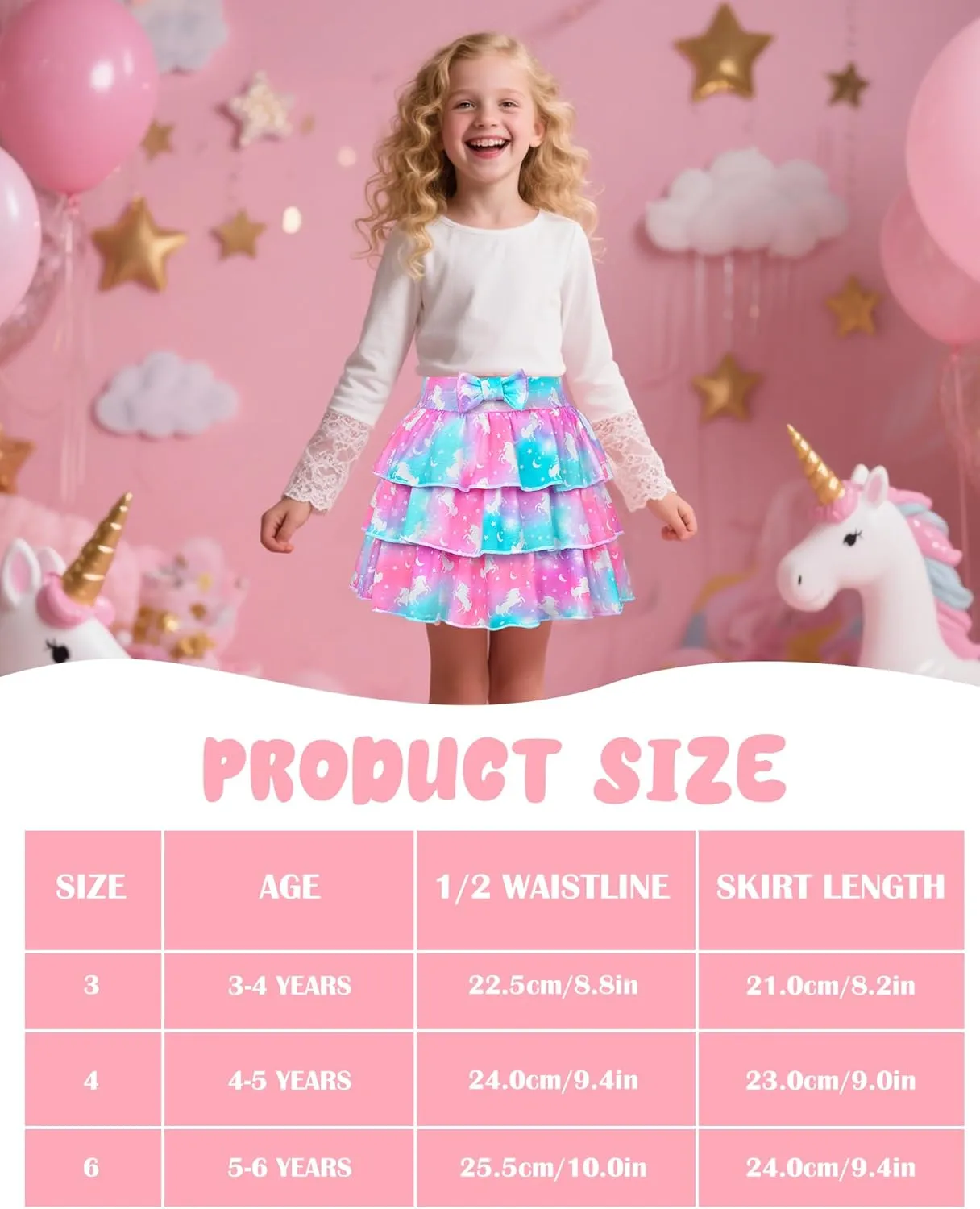 Girls Skirts Layered Tutu for Girls Pink Unicorn Pleated Dresses,Toddler Skirts Princess Party Christmas Birthday 4-6 Years