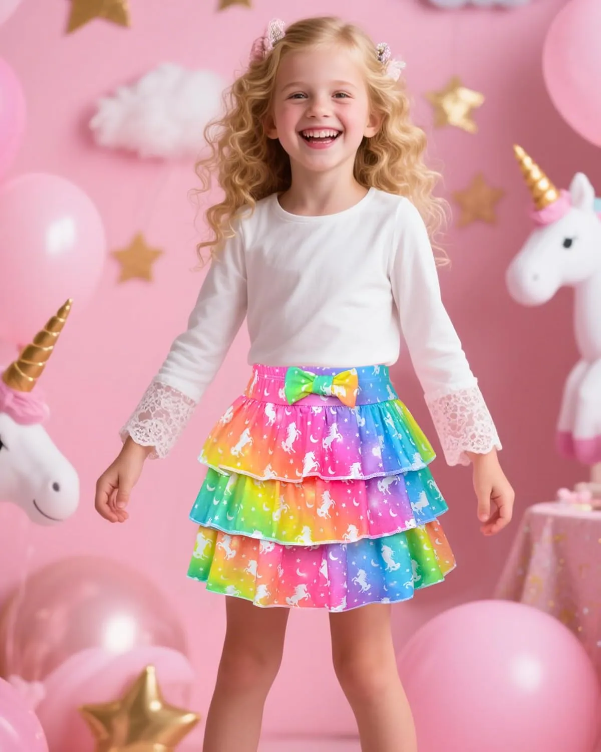 Girls Skirts Layered Tutu for Girls Pink Unicorn Pleated Dresses,Toddler Skirts Princess Party Christmas Birthday 4-6 Years
