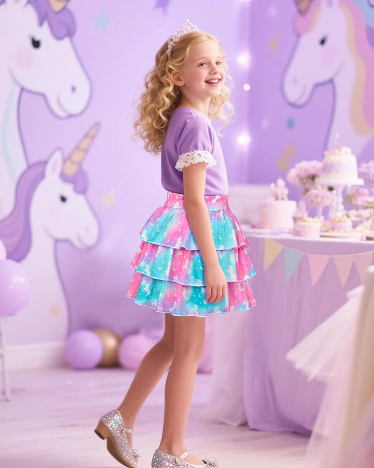 Girls Skirts Layered Tutu for Girls Pink Unicorn Pleated Dresses,Toddler Skirts Princess Party Christmas Birthday 4-6 Years