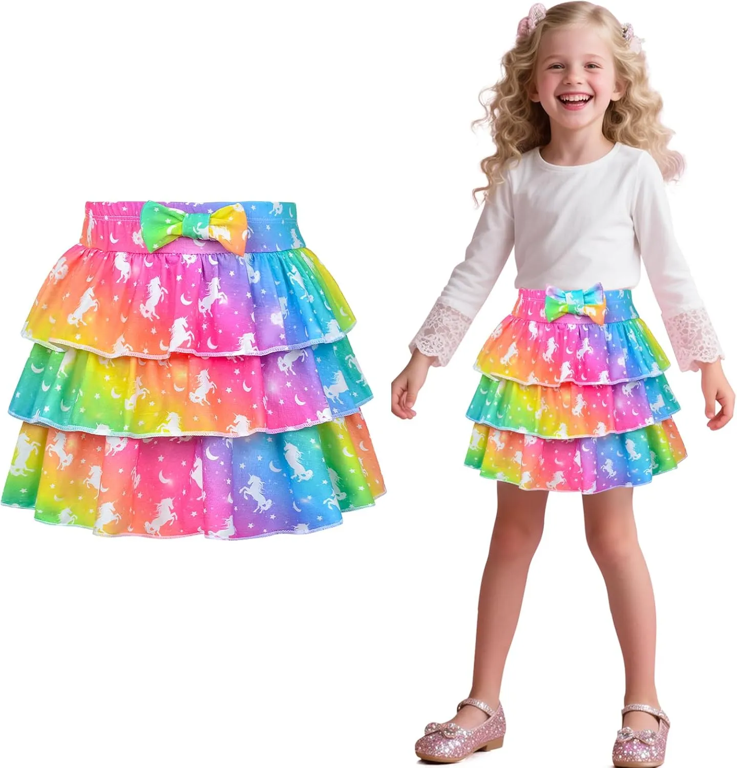 Girls Skirts Layered Tutu for Girls Pink Unicorn Pleated Dresses,Toddler Skirts Princess Party Christmas Birthday 4-6 Years