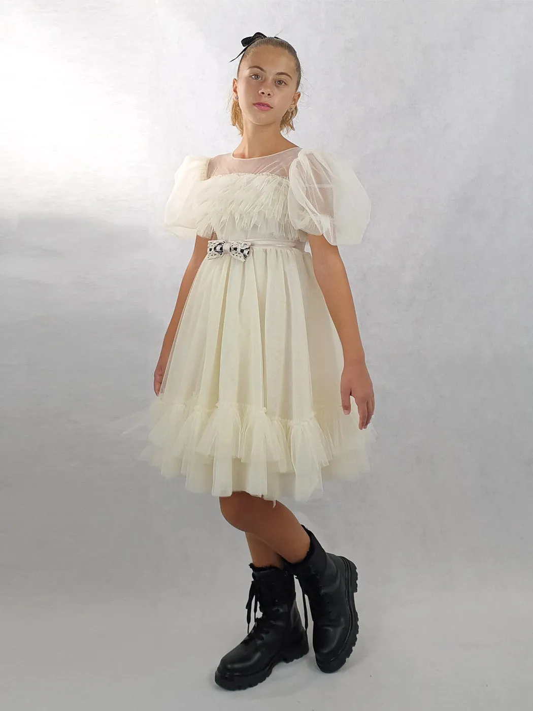 Girl's tulle Dress with ruffles - ISADORA Ivory