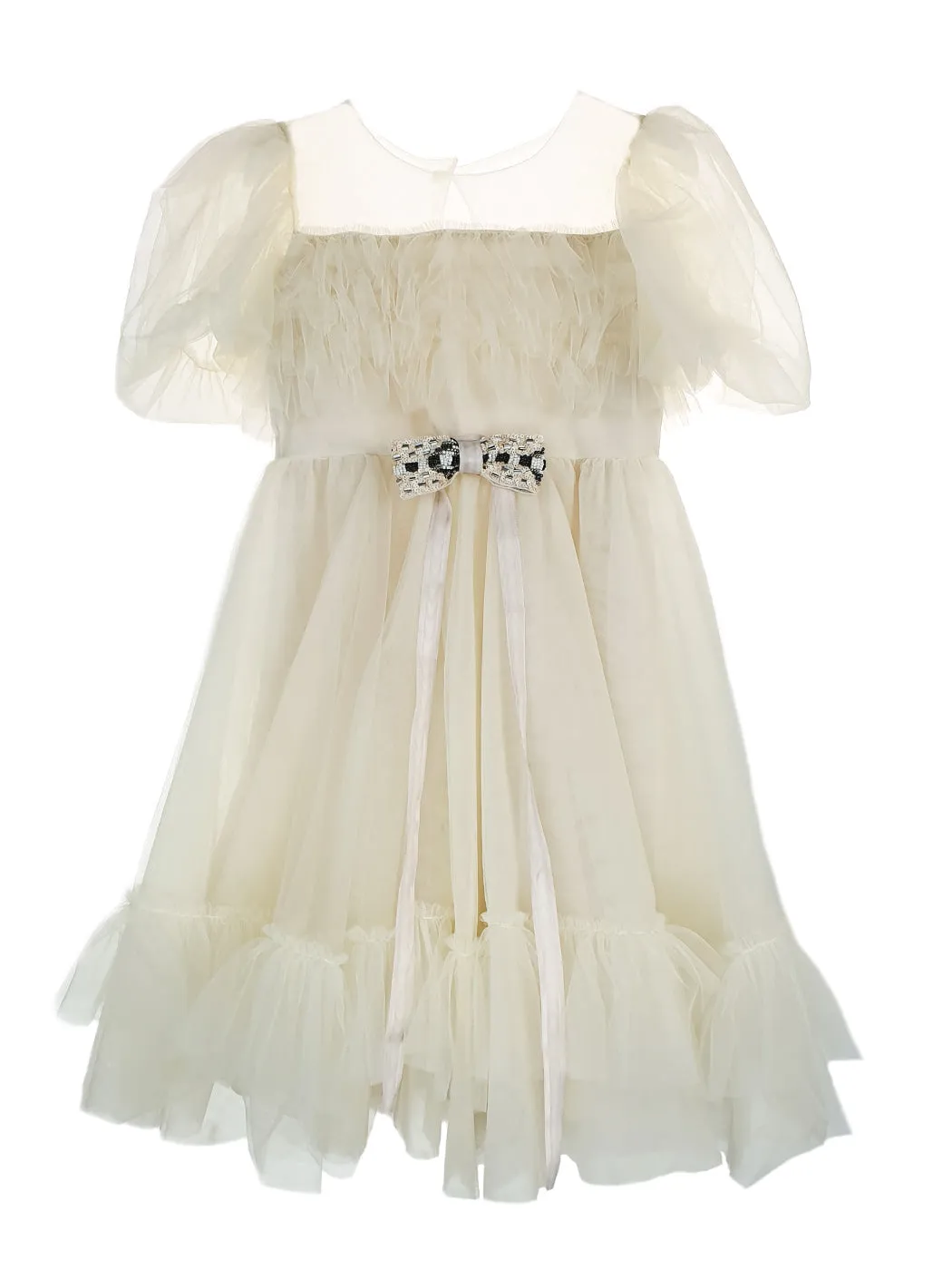Girl's tulle Dress with ruffles - ISADORA Ivory