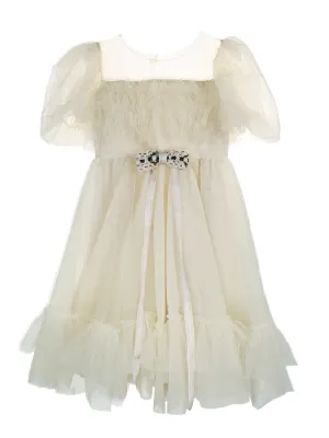 Girl's tulle Dress with ruffles - ISADORA Ivory