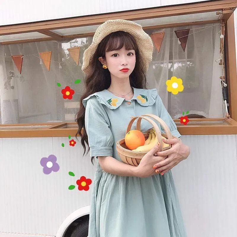 Harajuku Embroidered Peter Pan Collar Dress