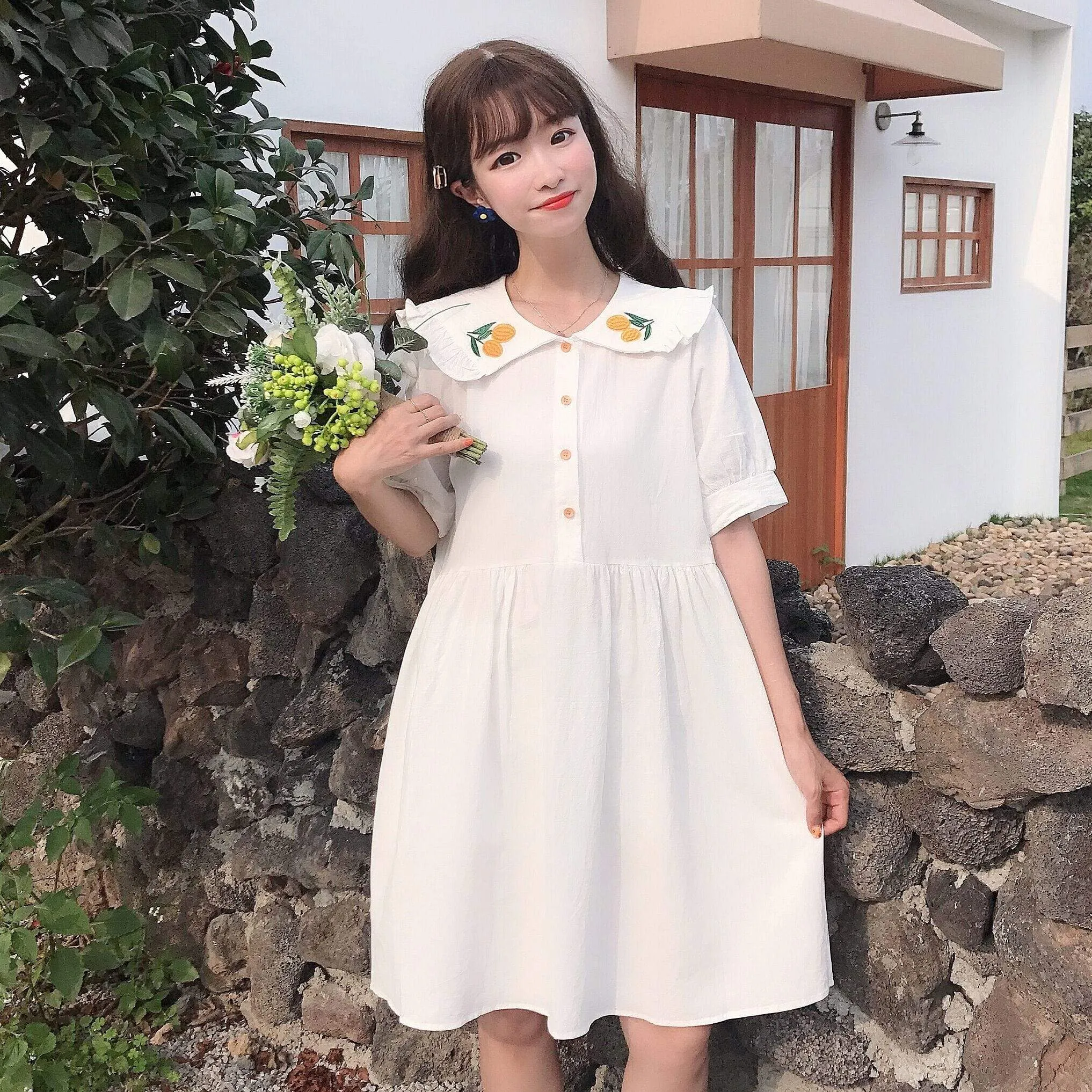 Harajuku Embroidered Peter Pan Collar Dress