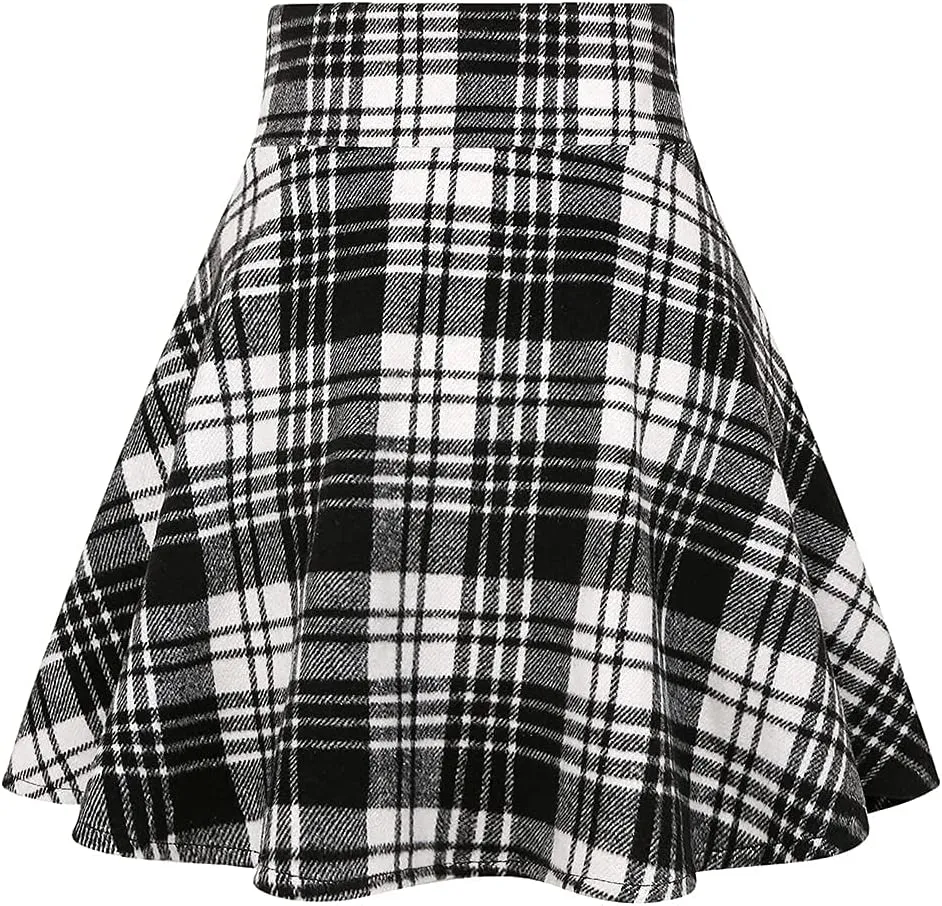 IDEALSANXUN Womens High Waist Lace Up Aline Pleated Wool Gothic Mini Plaid Skirts