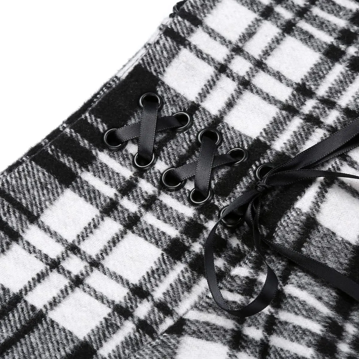 IDEALSANXUN Womens High Waist Lace Up Aline Pleated Wool Gothic Mini Plaid Skirts