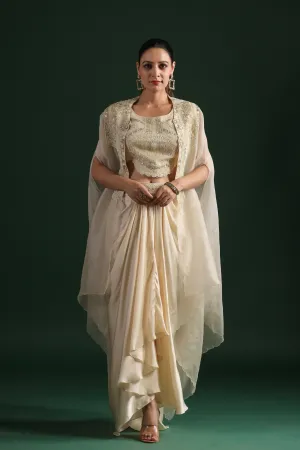 Ivory Embellished Raw Silk Skirt Set