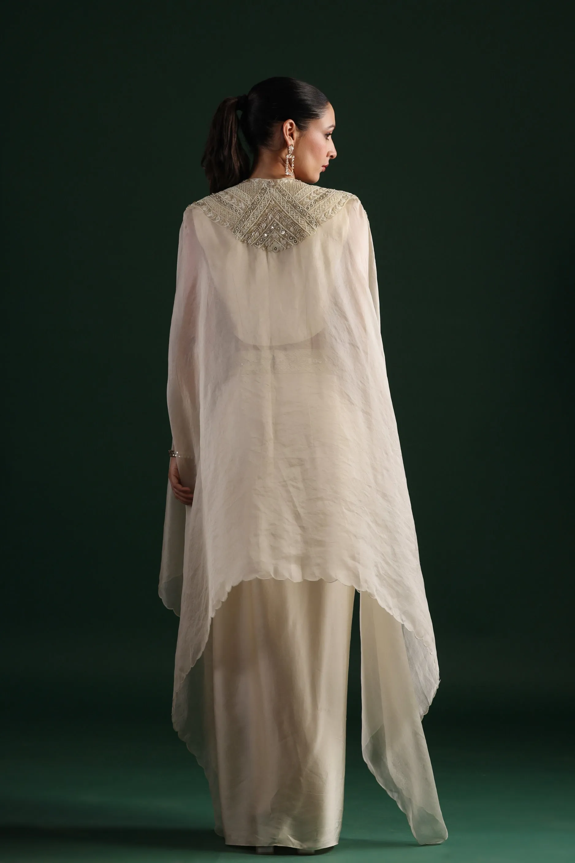 Ivory Embellished Raw Silk Skirt Set