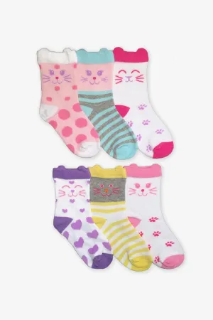 Jefferies Socks Cat Crew Kids Socks 6-Pack