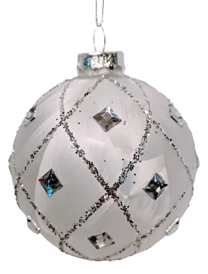 Jeweled Clear and White Feather Glass Ball Ornament Assortment