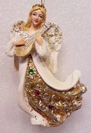 Jeweled White and Gold Angel Ornaments, 2 Assorted