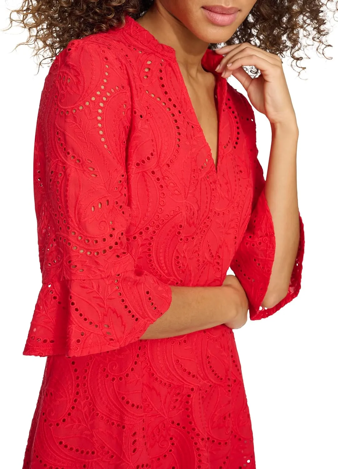kensie Women's 1/4 Sleeve V-Neck A-line Mini Dress