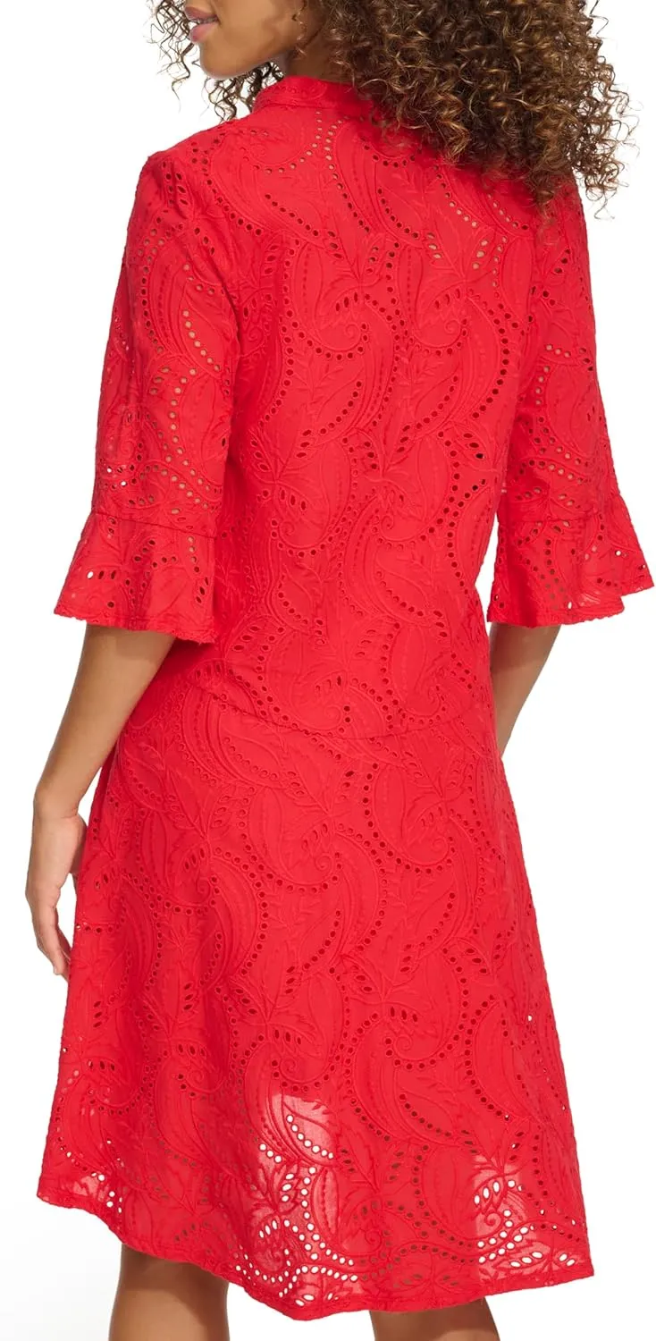 kensie Women's 1/4 Sleeve V-Neck A-line Mini Dress