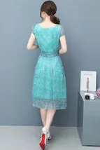 Ketty More Women Chiffon Lace Sleeves Party Dress Blue-KMWD044