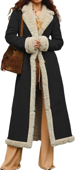 Long Jackets for Women Trendy Winter Open Front Cardigan Faux Fur Warm Trim Parka Outwear Casual Loose with Pockets