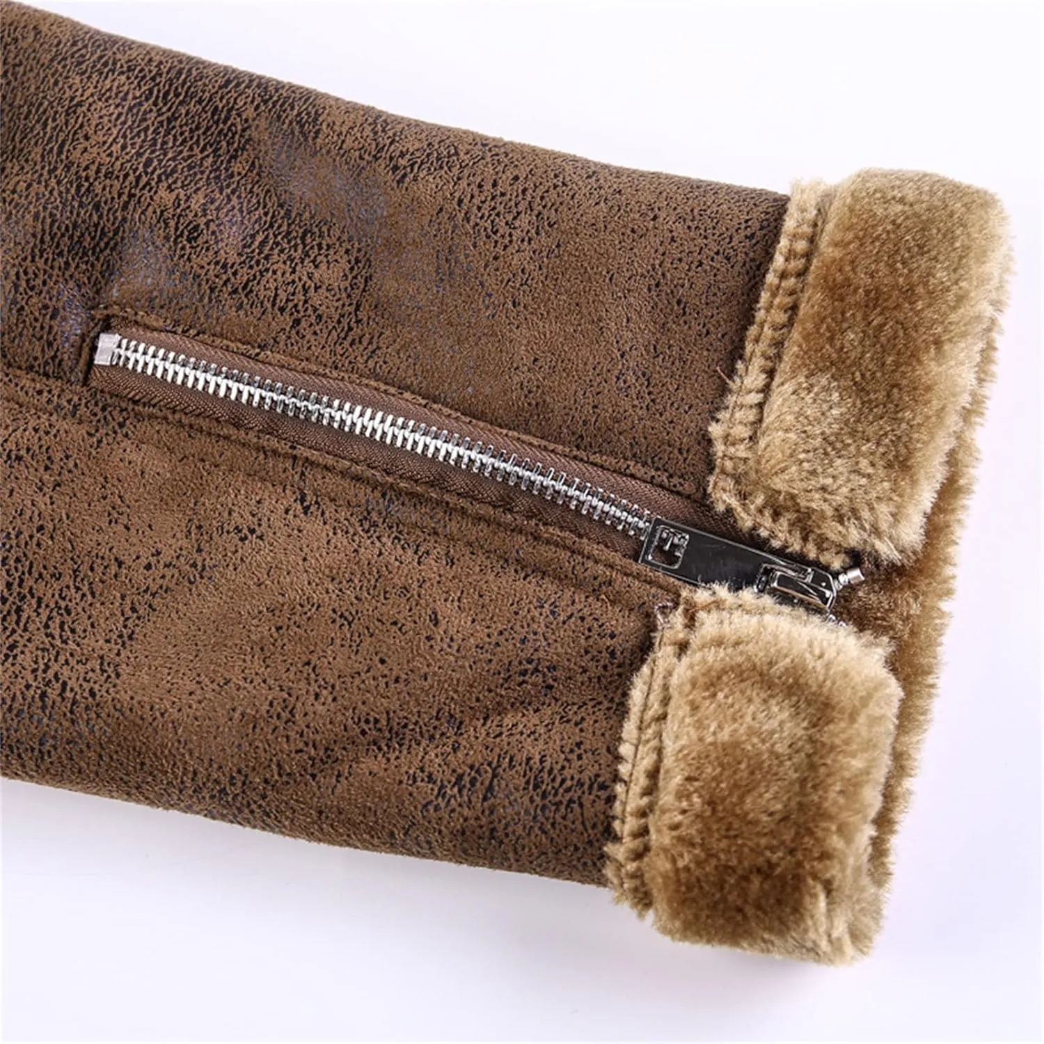 Maiyifu-GJ Men's Faux Leather Fleece Jacket Winter Warm Motorcycle Fur Vintage Coat Retro Suede Motorcycle Bomber Jackets