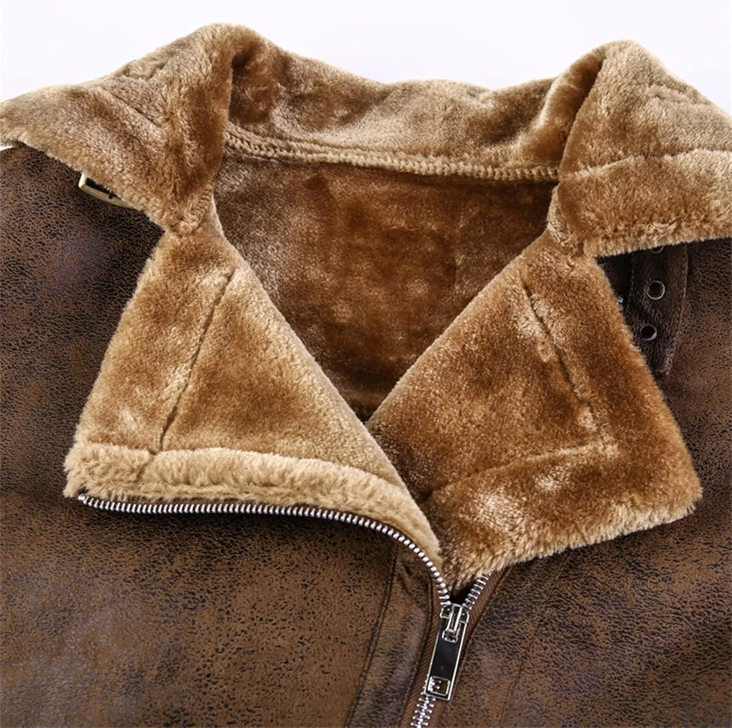 Maiyifu-GJ Men's Faux Leather Fleece Jacket Winter Warm Motorcycle Fur Vintage Coat Retro Suede Motorcycle Bomber Jackets