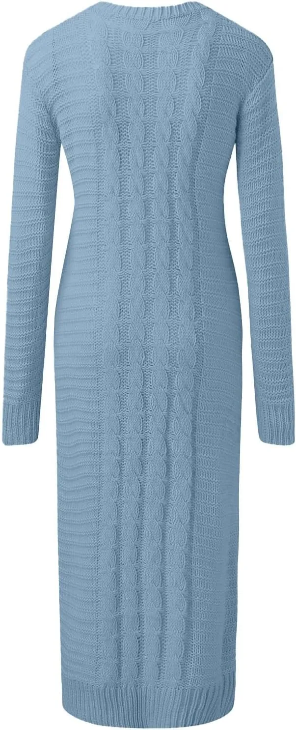Maxi Sweaters Dress for Womens Winter Warm Casual Loose Knit Dress Fashion Cable Fall Slim Fit Funnel Collar Pullover