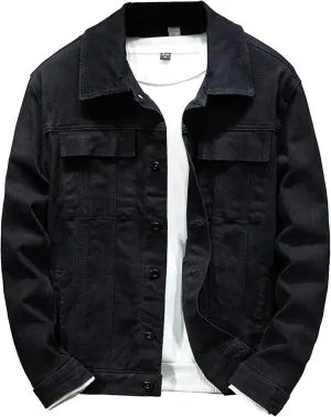 Men's Button Down Washed Trucker Jacket Classic Stretch Casual Jackets Slim Fit Pocket Front Jean Coat