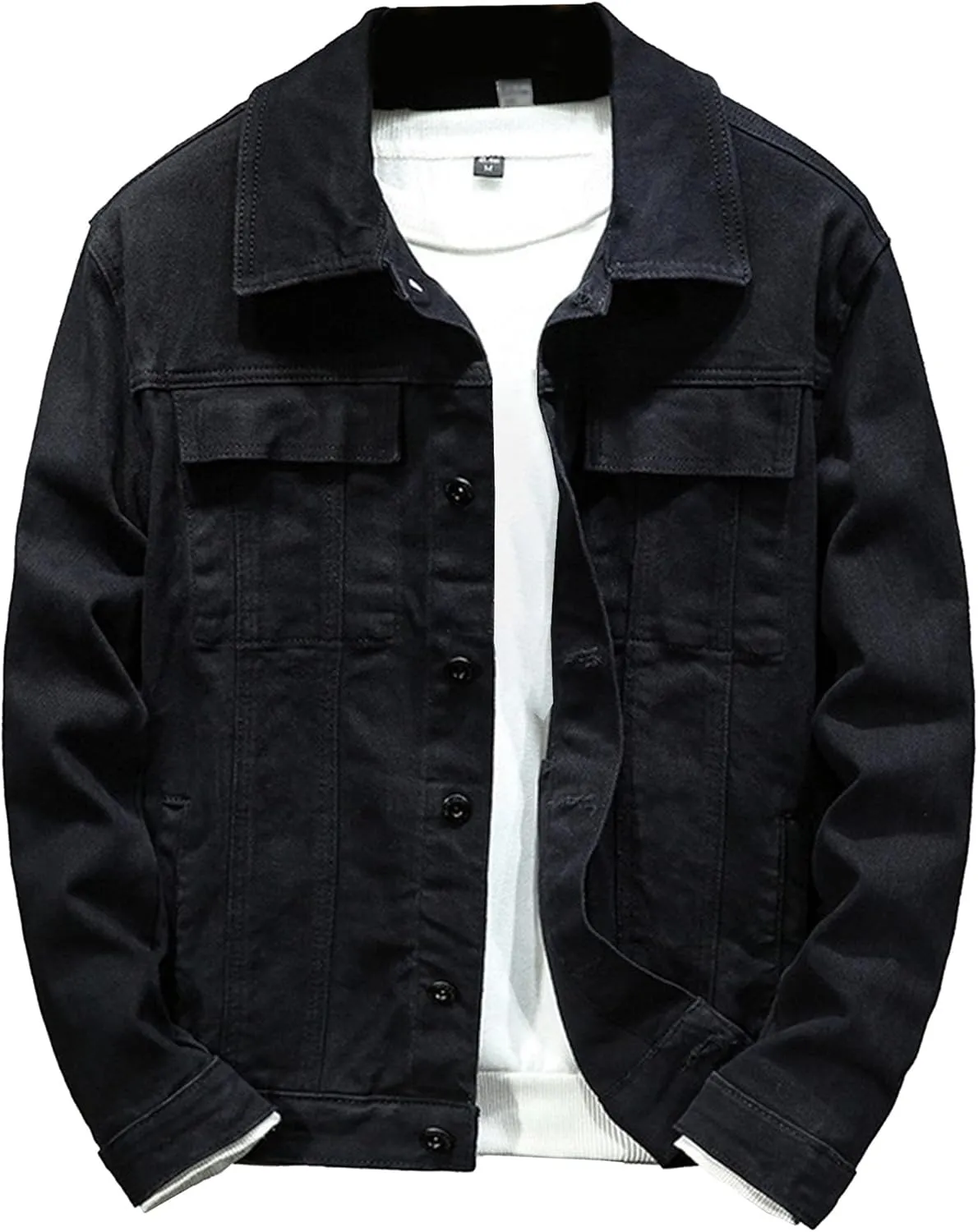 Men's Button Down Washed Trucker Jacket Classic Stretch Casual Jackets Slim Fit Pocket Front Jean Coat