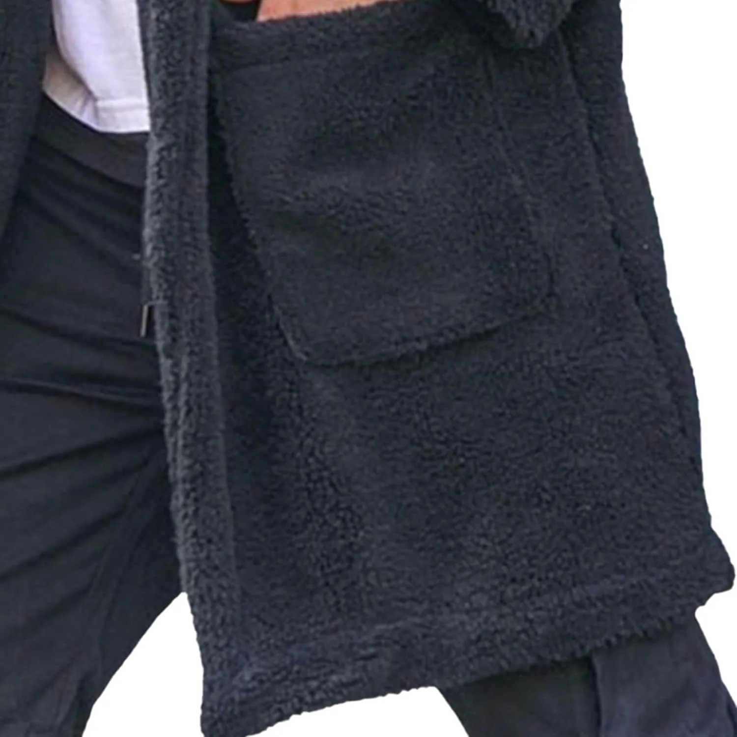 Men's Mink Overcoat Long Furry Trench Winter Luxury Faux Fur Jacket Full Zip Turndown Collar Pockets Coat