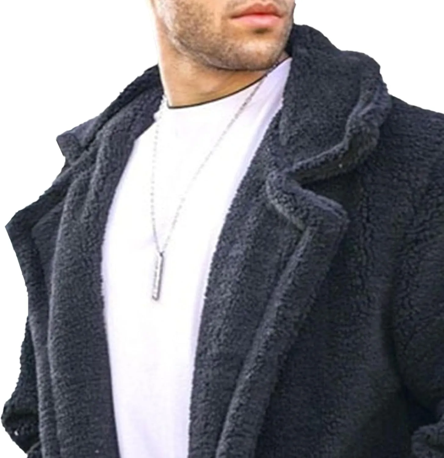 Men's Mink Overcoat Long Furry Trench Winter Luxury Faux Fur Jacket Full Zip Turndown Collar Pockets Coat