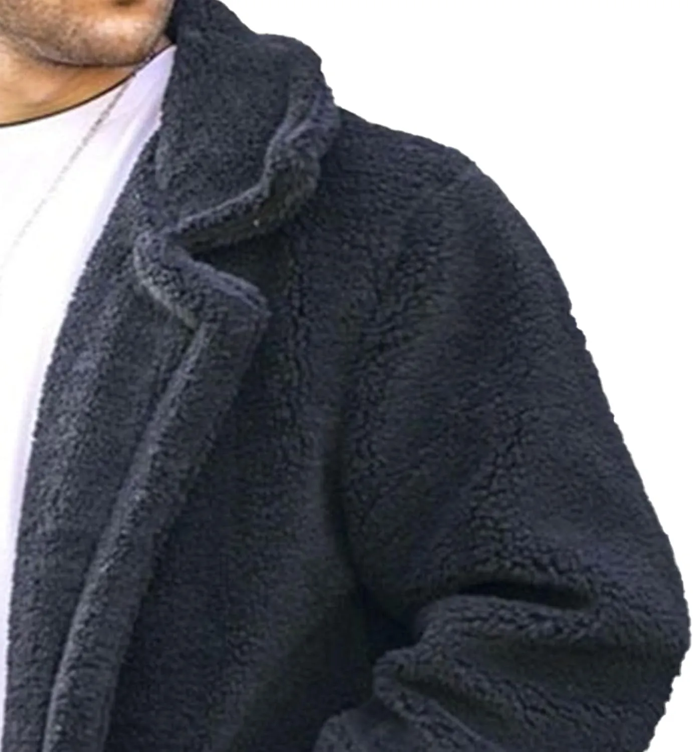 Men's Mink Overcoat Long Furry Trench Winter Luxury Faux Fur Jacket Full Zip Turndown Collar Pockets Coat