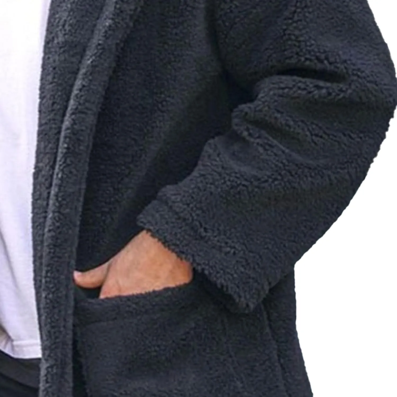 Men's Mink Overcoat Long Furry Trench Winter Luxury Faux Fur Jacket Full Zip Turndown Collar Pockets Coat