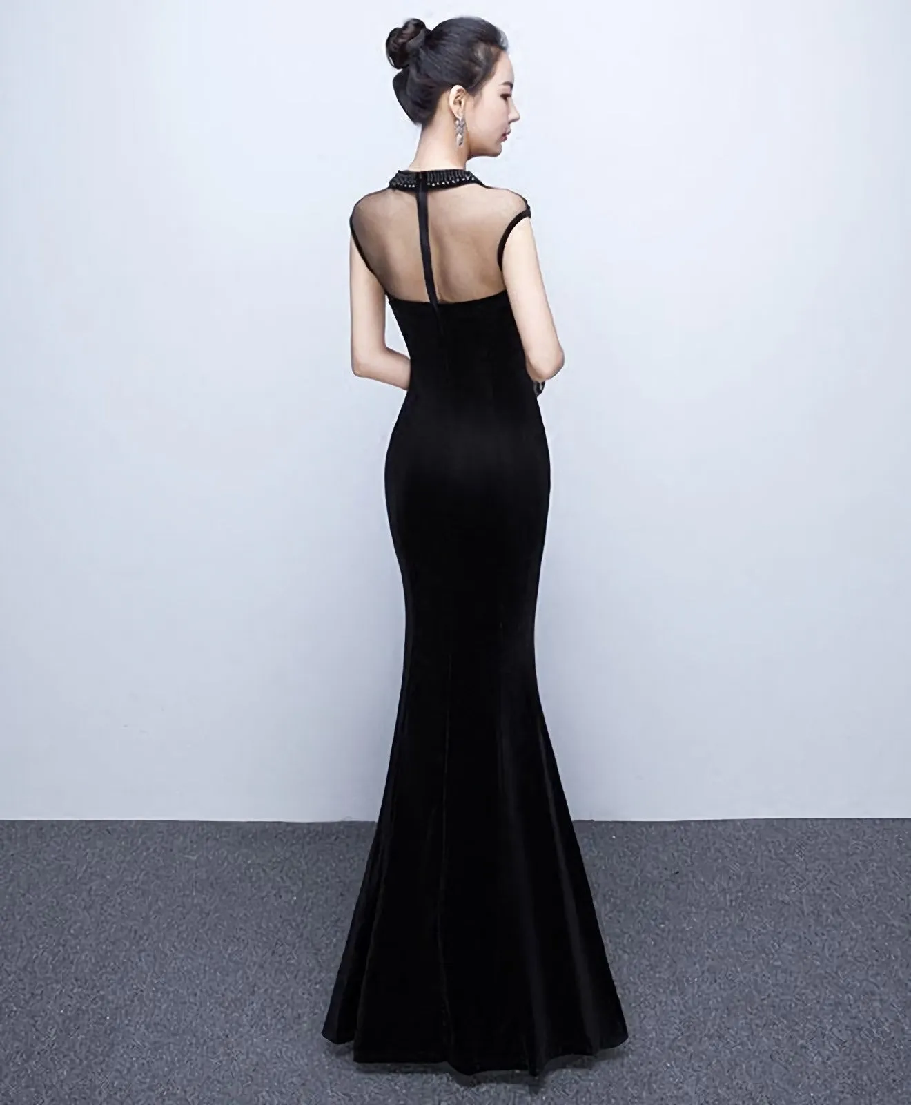 Mermaid Round Neck Velvet Long Prom Dress Evening Dress