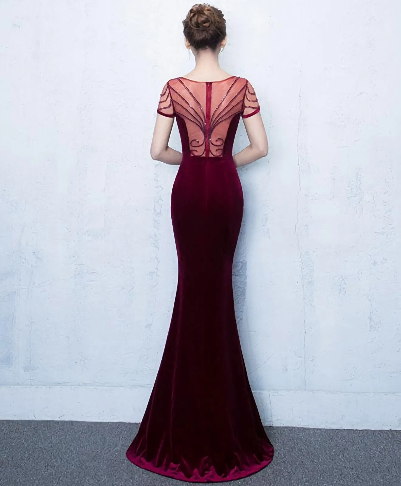 Mermaid Round Neck Velvet Long Prom Dress Evening Dress
