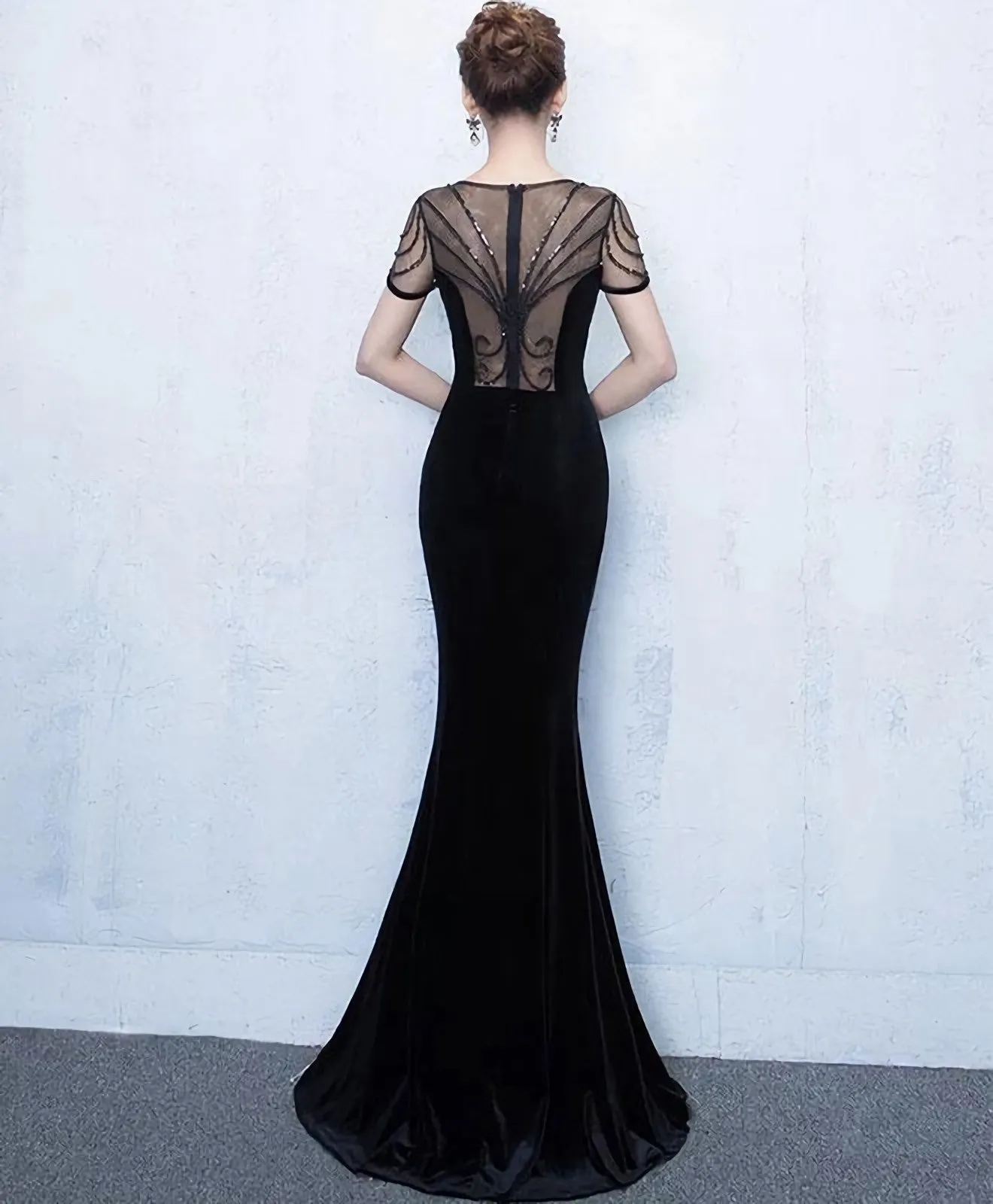Mermaid Round Neck Velvet Long Prom Dress Evening Dress