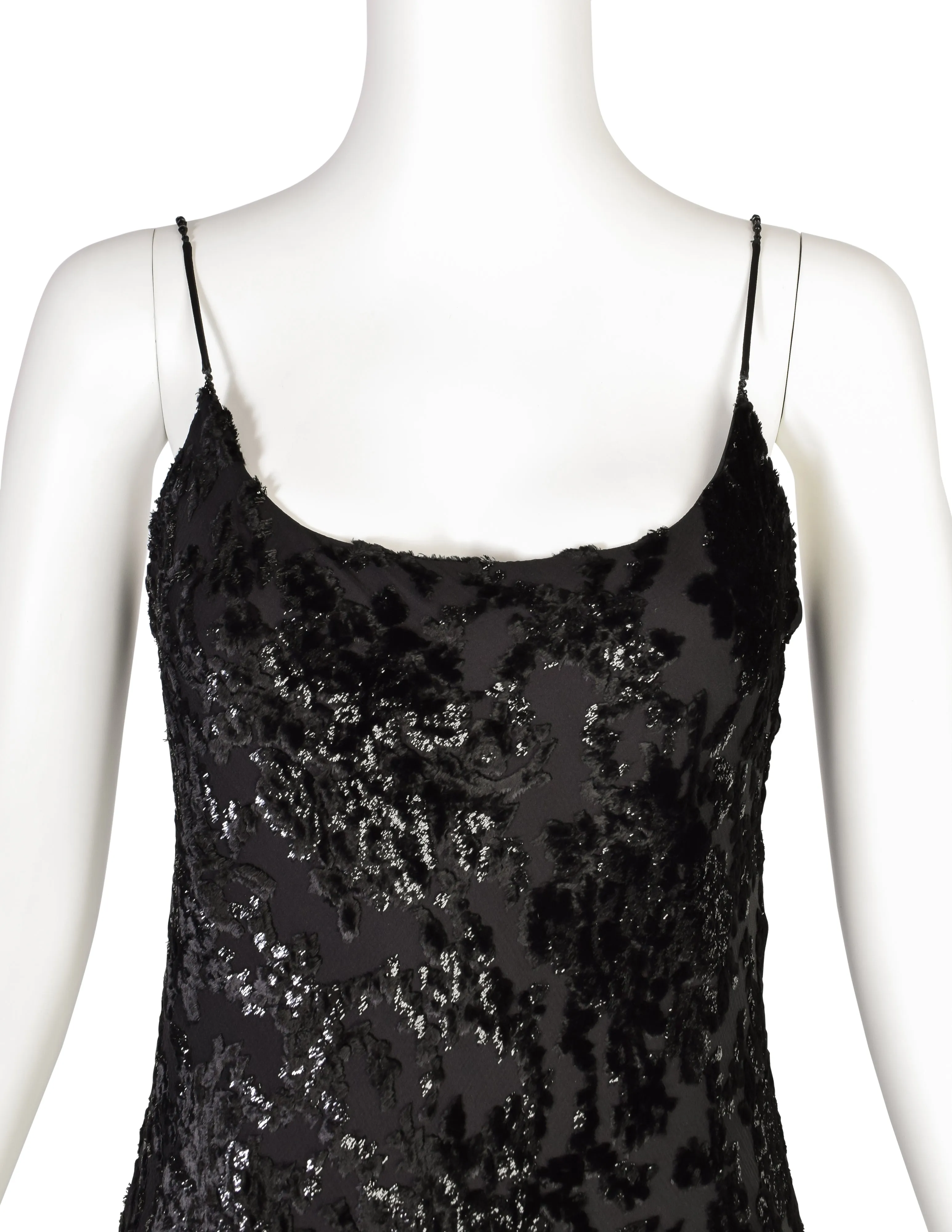 Mira Vintage Black Silk Chiffon Devore Velvet Bias Layered Beaded Dress