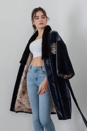Navy Long Velvet Coat