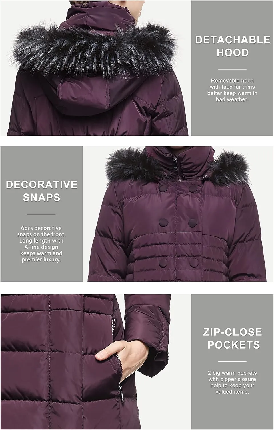 Orolay Women Warm Down Jacket with Hood Fur Long Puffer Coat