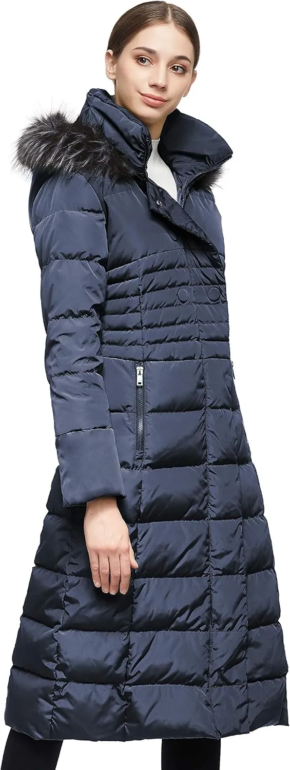 Orolay Women Warm Down Jacket with Hood Fur Long Puffer Coat