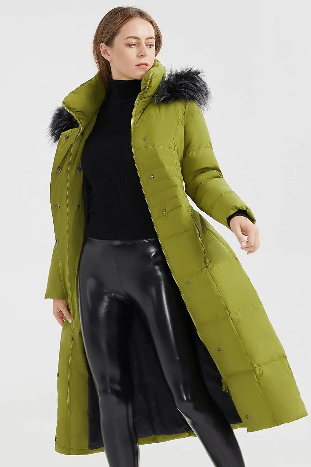 Orolay Women Warm Down Jacket with Hood Fur Long Puffer Coat