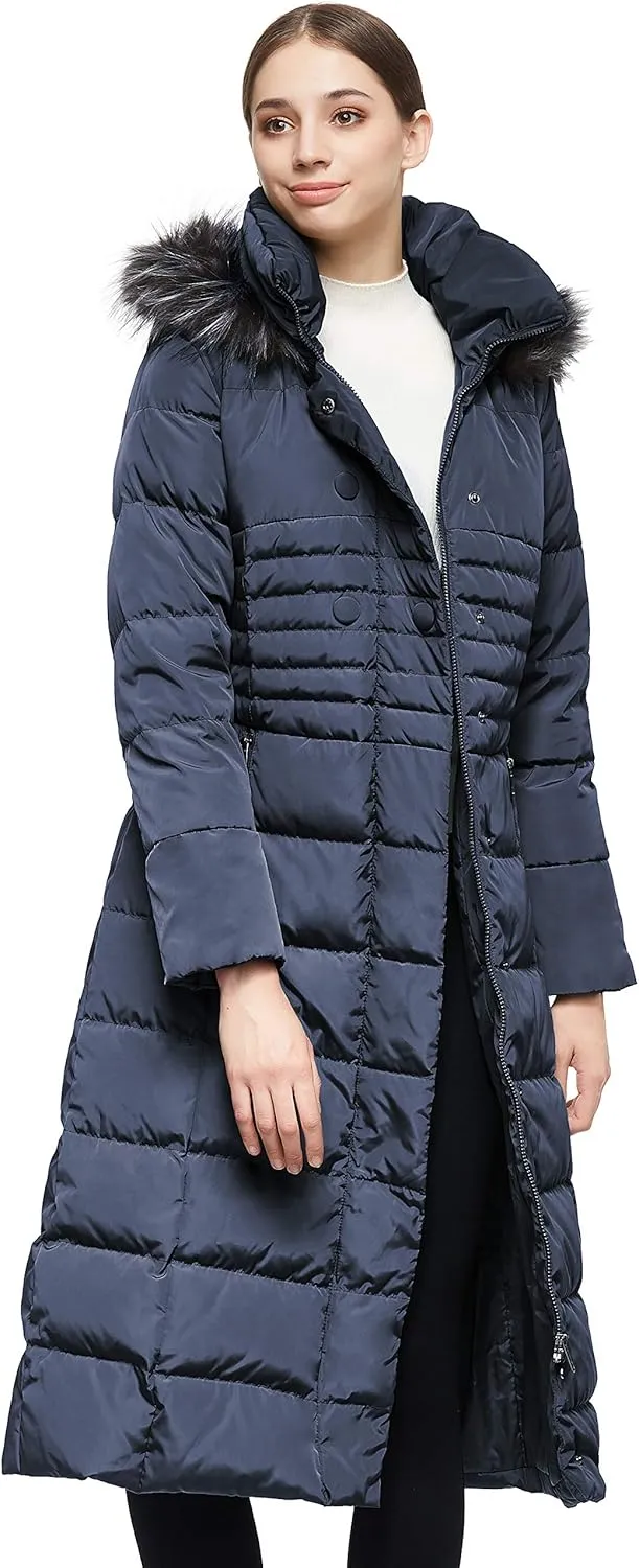 Orolay Women Warm Down Jacket with Hood Fur Long Puffer Coat