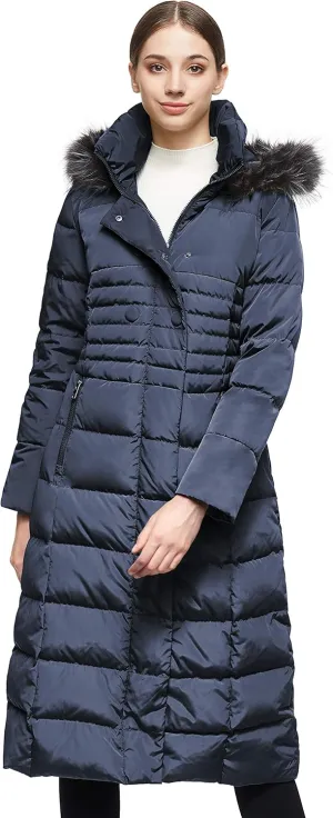 Orolay Women Warm Down Jacket with Hood Fur Long Puffer Coat