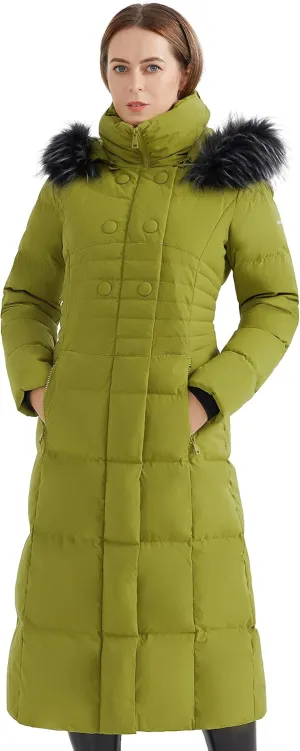 Orolay Women Warm Down Jacket with Hood Fur Long Puffer Coat