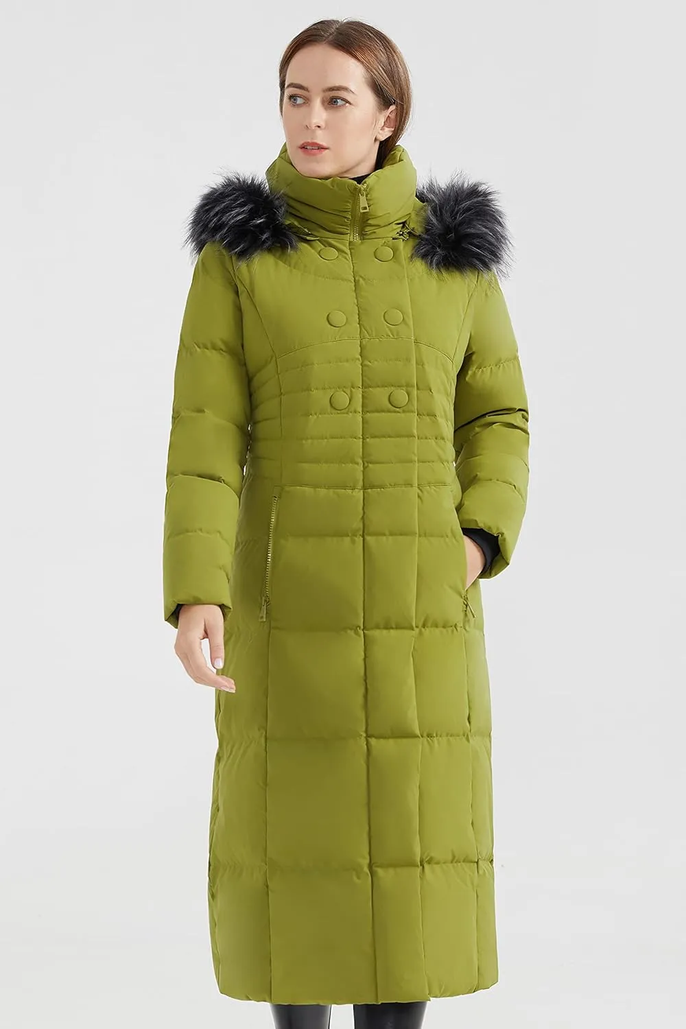 Orolay Women Warm Down Jacket with Hood Fur Long Puffer Coat