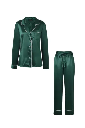 Pearl and Crystal Green Silk Pyjama Set