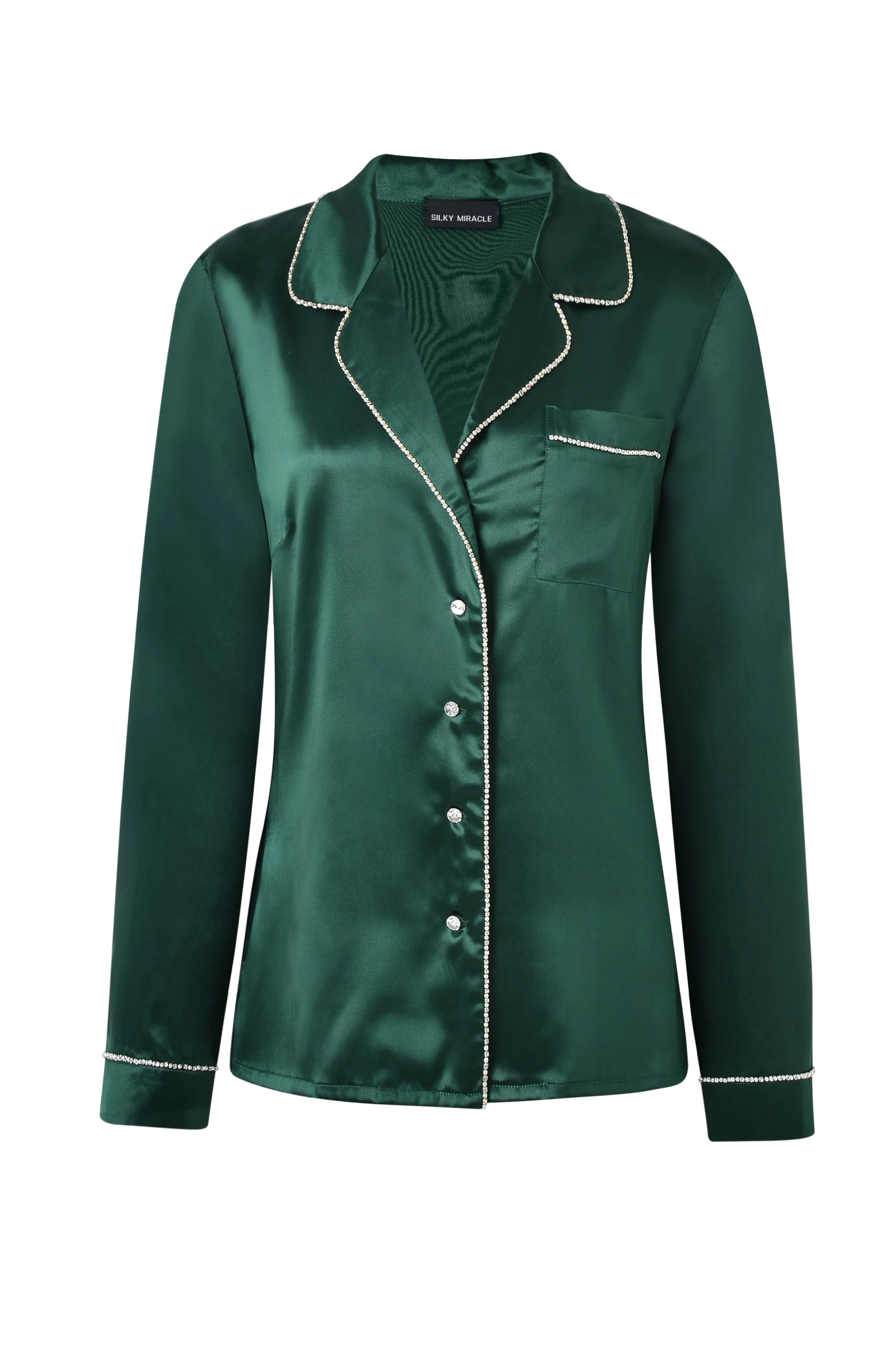 Pearl and Crystal Green Silk Pyjama Set