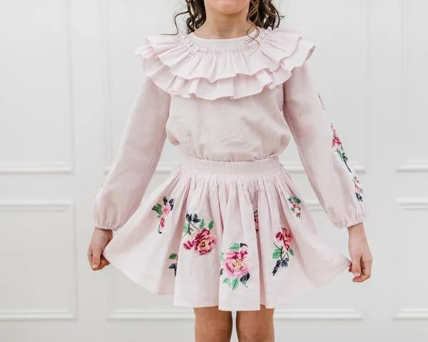 PETITE AMALIE MAUVE CHALK EMBROIDERED SKIRT