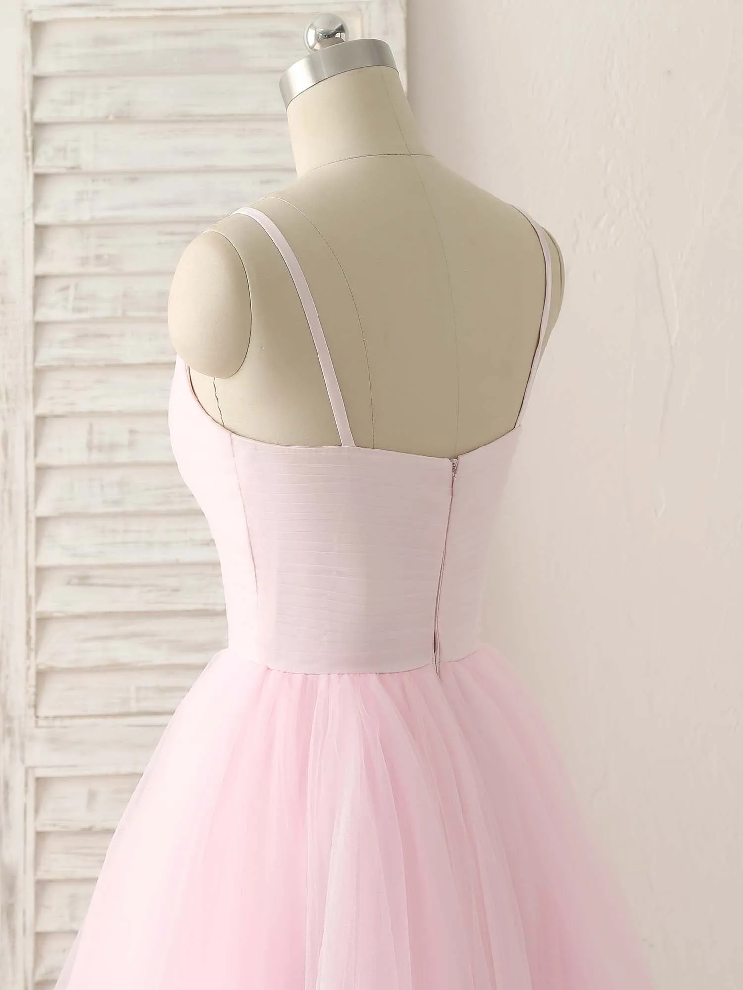 Pink V Neck Tulle Long Prom Dress Simple Pink Tulle Evening Dress