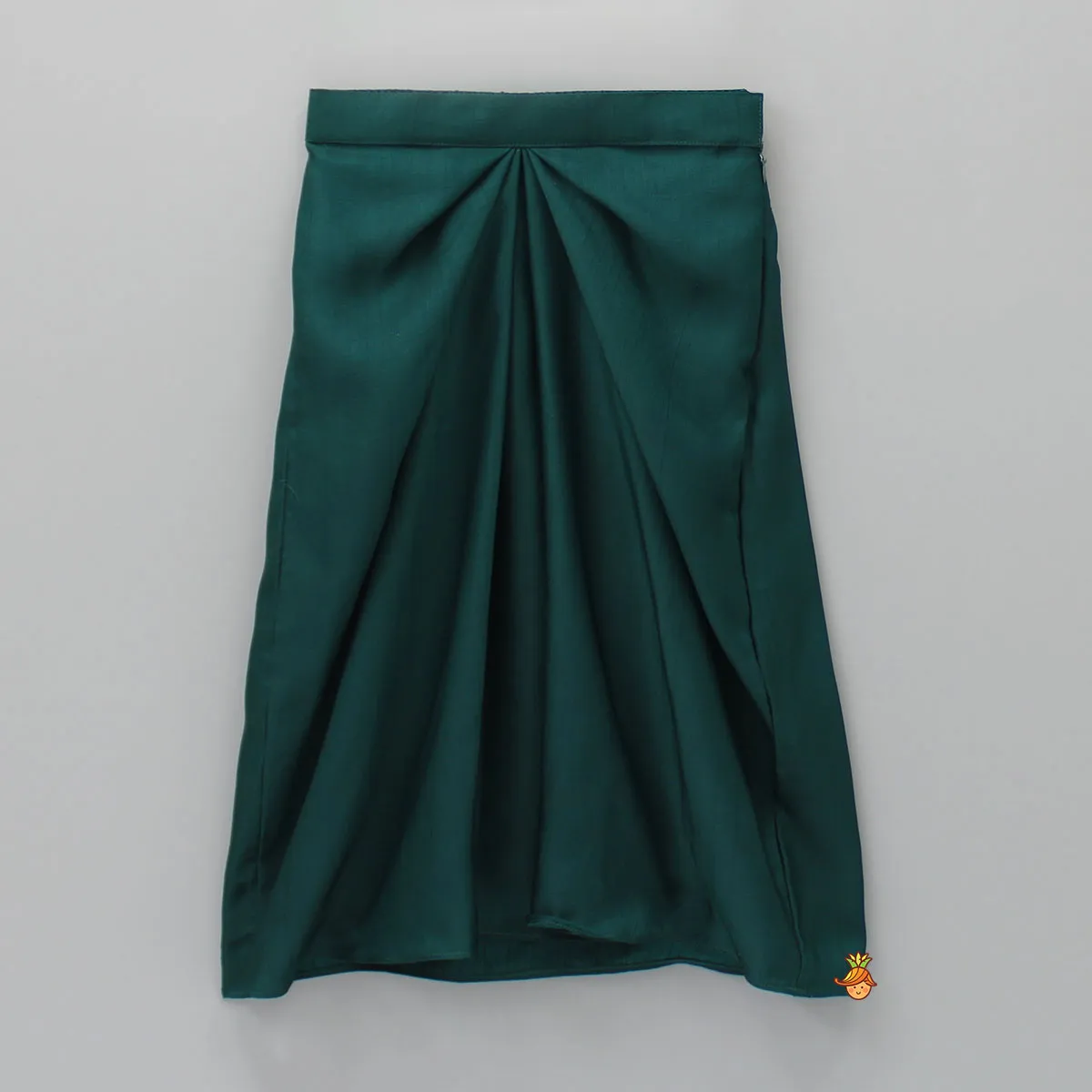 Pre Order: Velvet Green Off Shoulder Top And Dhoti Style Skirt