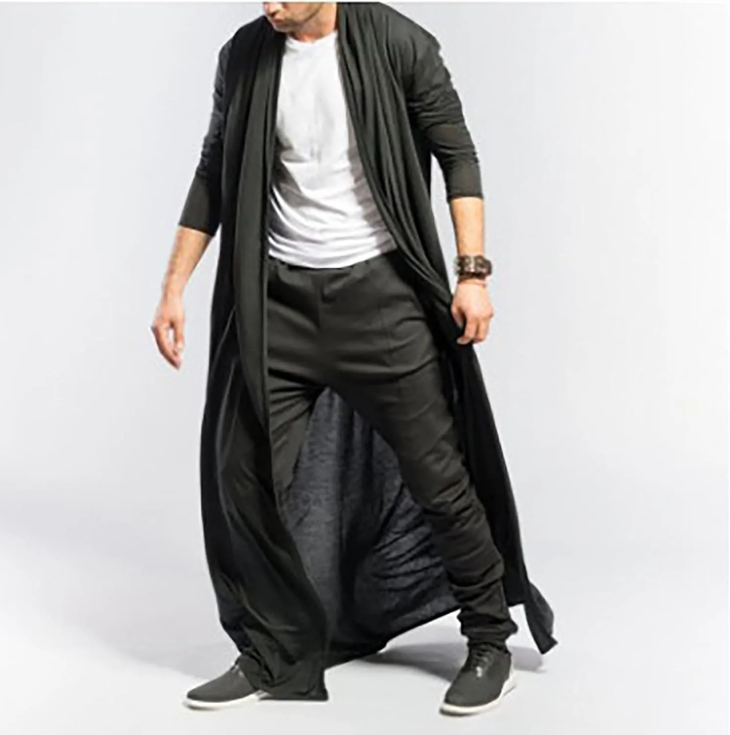 Rain Jackets For Men Solid Color Lengthened Jacket Lapel Splice Double Breasted Formal Outdoor Coats Para De