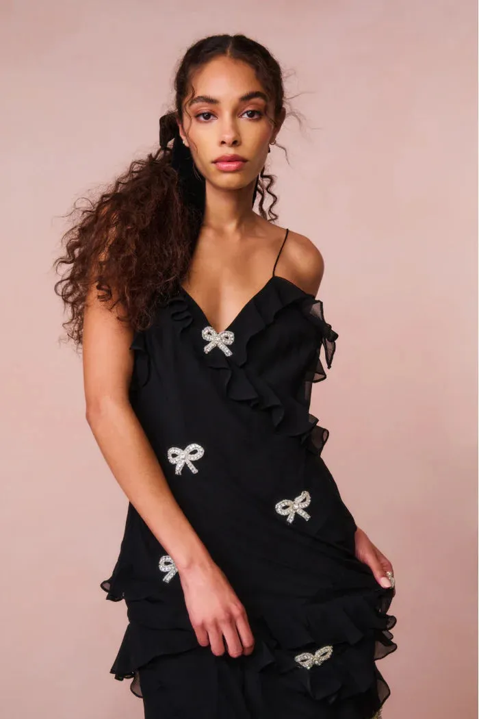 Rialto Crystal Bow-Embellished Maxi Dress ~ Black