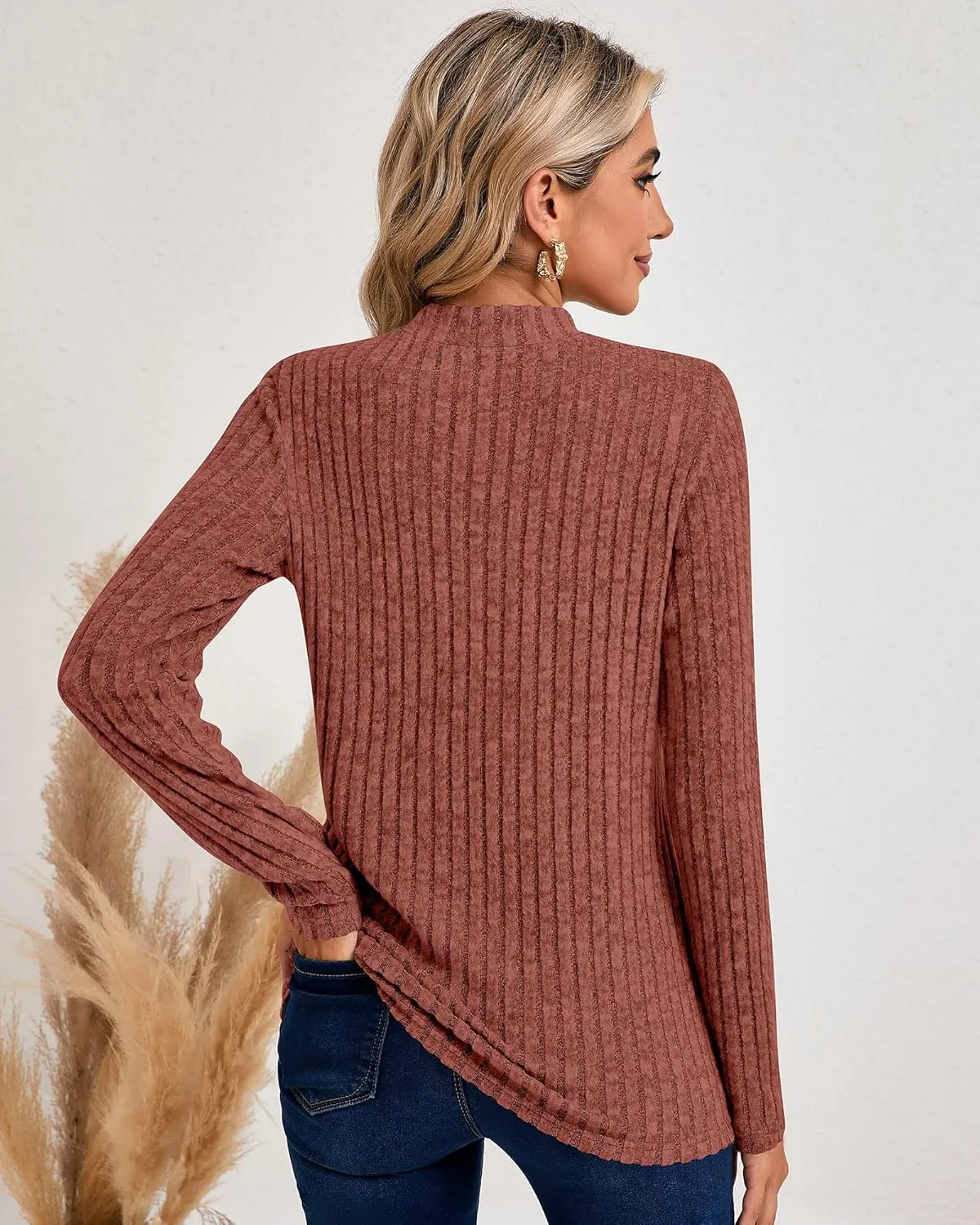 Riyiper 3 Pack Women's Mock Neck Sweaters, Long Sleeve Lightweight Tops Casual Soft Sweaters Knit Slim Fitted Basic Pullover
